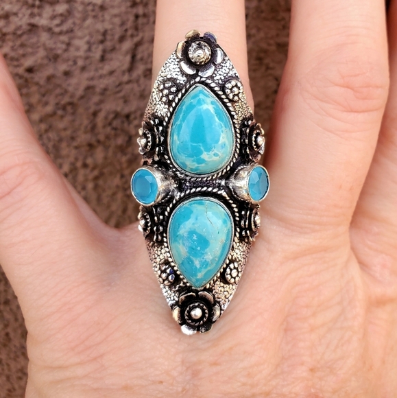 New Mosaic Jasper and Chalcedony 925 Silver Statement Ring. - Picture 8 of 16